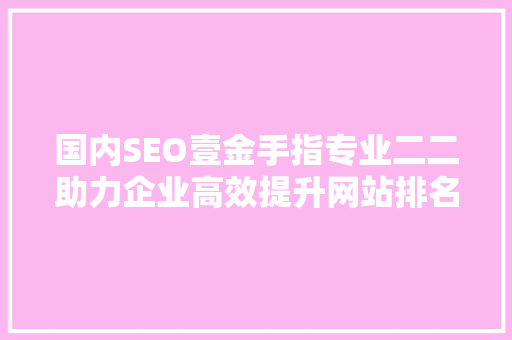 国内SEO壹金手指专业二二助力企业高效提升网站排名