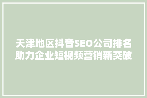 天津地区抖音SEO公司排名助力企业短视频营销新突破