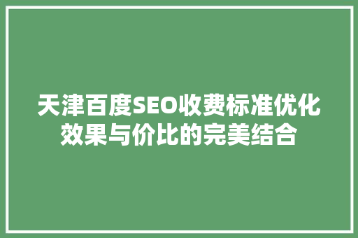天津百度SEO收费标准优化效果与价比的完美结合