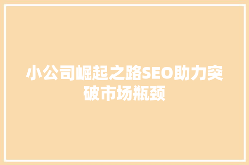 小公司崛起之路SEO助力突破市场瓶颈
