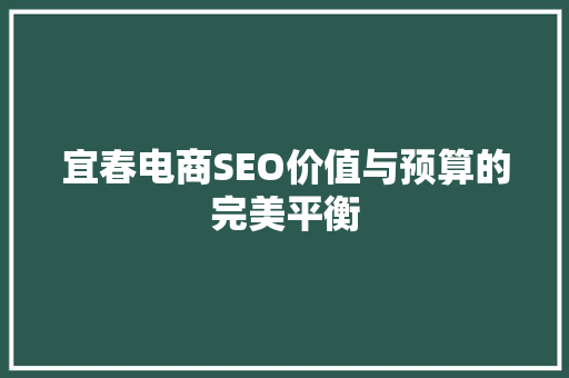 宜春电商SEO价值与预算的完美平衡