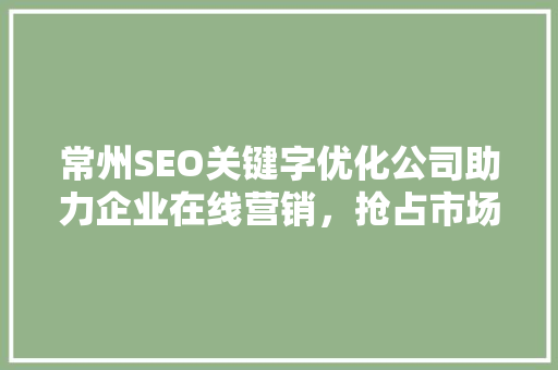 常州SEO关键字优化公司助力企业在线营销，抢占市场先机