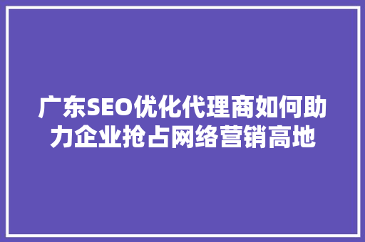 广东SEO优化代理商如何助力企业抢占网络营销高地