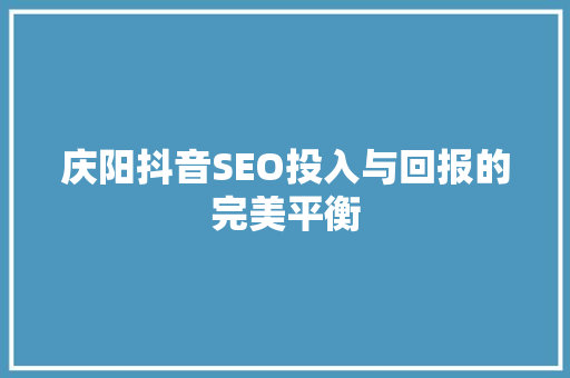 庆阳抖音SEO投入与回报的完美平衡