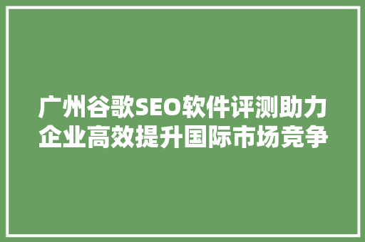 广州谷歌SEO软件评测助力企业高效提升国际市场竞争力