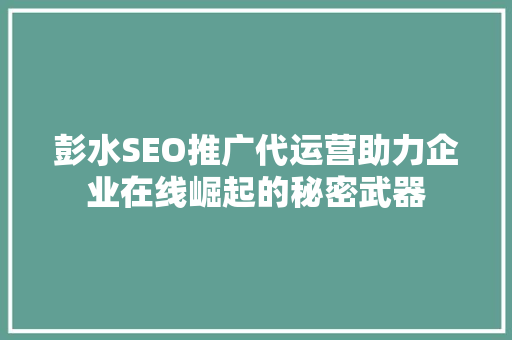 彭水SEO推广代运营助力企业在线崛起的秘密武器