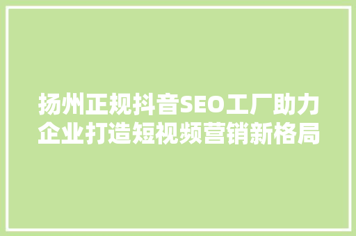 扬州正规抖音SEO工厂助力企业打造短视频营销新格局