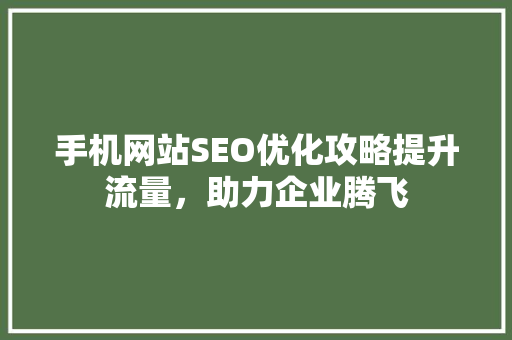 手机网站SEO优化攻略提升流量，助力企业腾飞