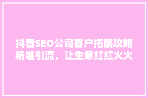 抖音SEO公司客户拓展攻略精准引流，让生意红红火火