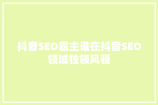 抖音SEO霸主谁在抖音SEO领域独领风骚