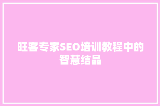 旺客专家SEO培训教程中的智慧结晶