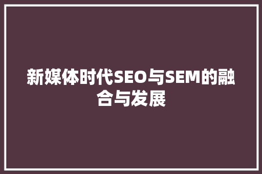新媒体时代SEO与SEM的融合与发展