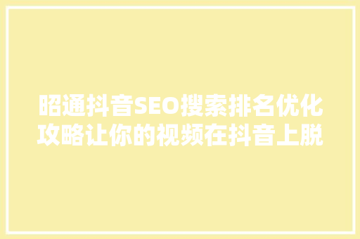 昭通抖音SEO搜索排名优化攻略让你的视频在抖音上脱颖而出