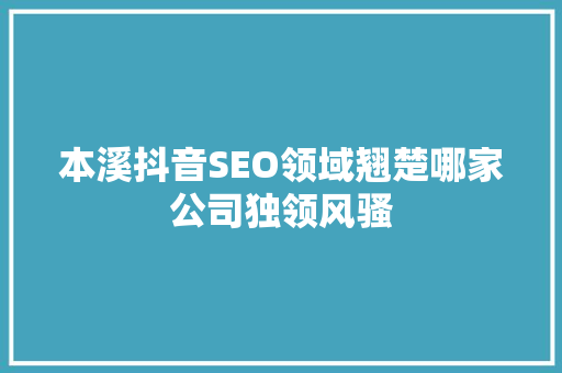 本溪抖音SEO领域翘楚哪家公司独领风骚