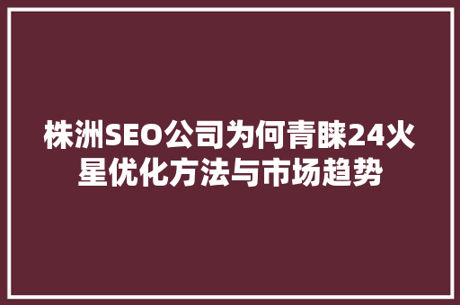 株洲SEO公司为何青睐24火星优化方法与市场趋势
