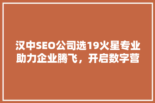 汉中SEO公司选19火星专业助力企业腾飞，开启数字营销新篇章