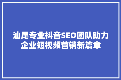 汕尾专业抖音SEO团队助力企业短视频营销新篇章