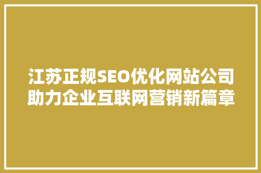 江苏正规SEO优化网站公司助力企业互联网营销新篇章