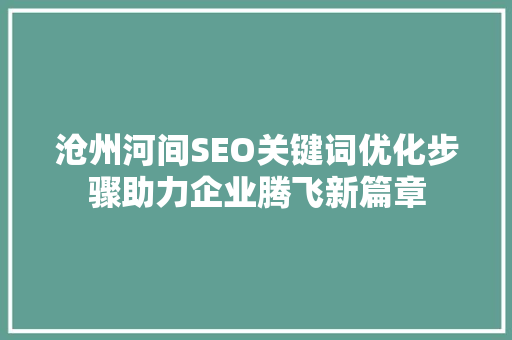 沧州河间SEO关键词优化步骤助力企业腾飞新篇章