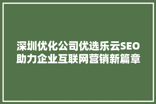 深圳优化公司优选乐云SEO助力企业互联网营销新篇章