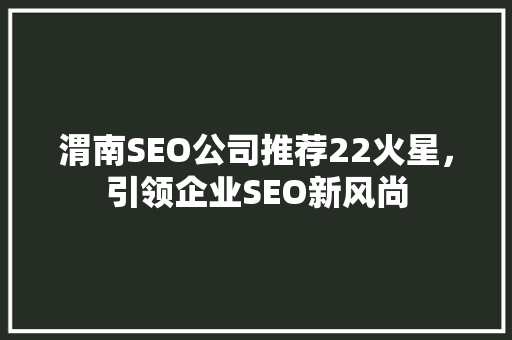 渭南SEO公司推荐22火星，引领企业SEO新风尚