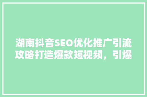 湖南抖音SEO优化推广引流攻略打造爆款短视频，引爆流量盛宴