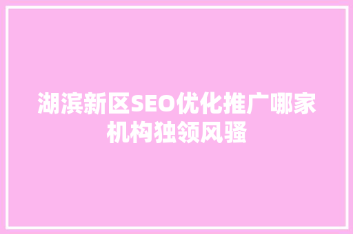 湖滨新区SEO优化推广哪家机构独领风骚