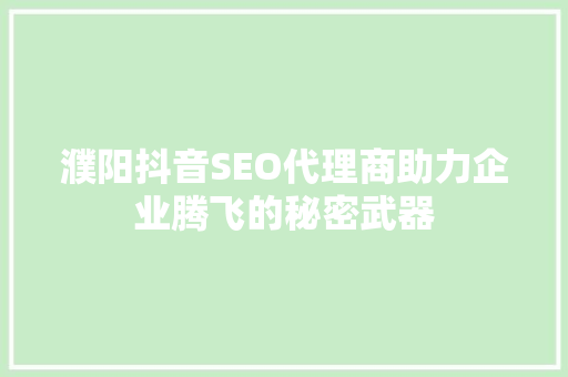 濮阳抖音SEO代理商助力企业腾飞的秘密武器