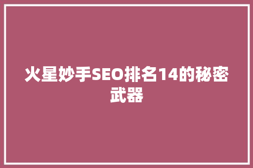 火星妙手SEO排名14的秘密武器
