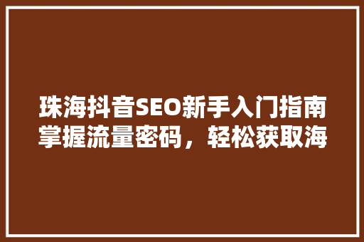 珠海抖音SEO新手入门指南掌握流量密码，轻松获取海量曝光