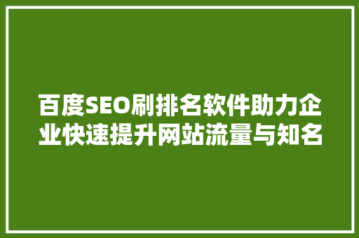 百度SEO刷排名软件助力企业快速提升网站流量与知名度