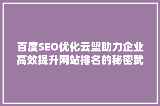 百度SEO优化云盟助力企业高效提升网站排名的秘密武器