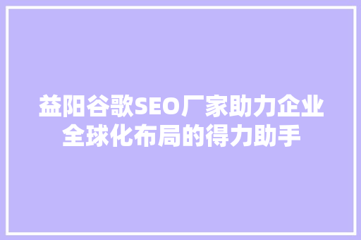 益阳谷歌SEO厂家助力企业全球化布局的得力助手