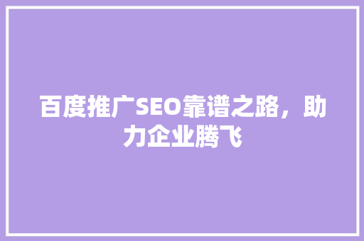百度推广SEO靠谱之路，助力企业腾飞