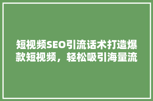 短视频SEO引流话术打造爆款短视频，轻松吸引海量流量