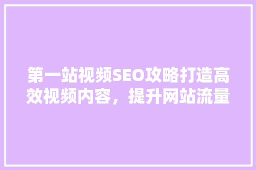 第一站视频SEO攻略打造高效视频内容，提升网站流量与排名