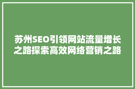 苏州SEO引领网站流量增长之路探索高效网络营销之路