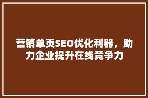 营销单页SEO优化利器，助力企业提升在线竞争力