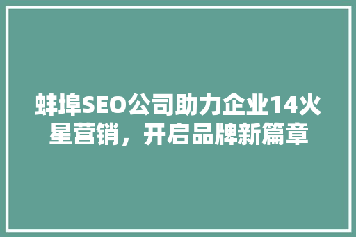 蚌埠SEO公司助力企业14火星营销，开启品牌新篇章