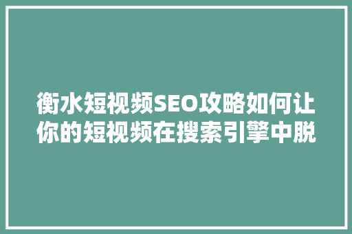 衡水短视频SEO攻略如何让你的短视频在搜索引擎中脱颖而出