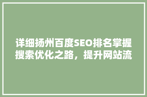 详细扬州百度SEO排名掌握搜索优化之路，提升网站流量