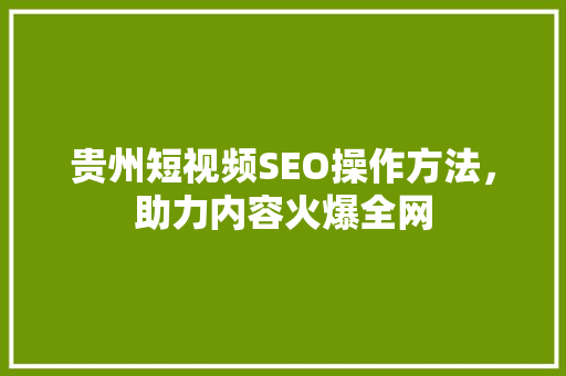 贵州短视频SEO操作方法，助力内容火爆全网