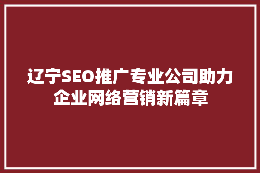 辽宁SEO推广专业公司助力企业网络营销新篇章