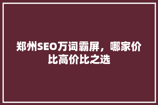 郑州SEO万词霸屏，哪家价比高价比之选