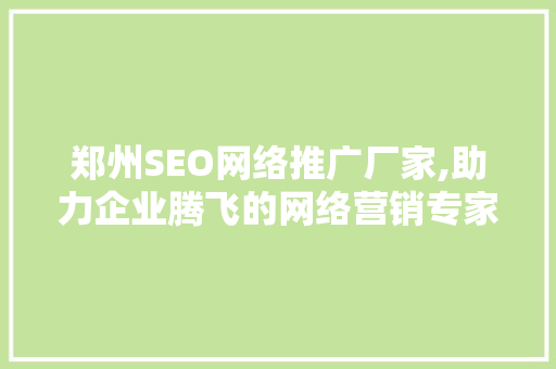 郑州SEO网络推广厂家,助力企业腾飞的网络营销专家