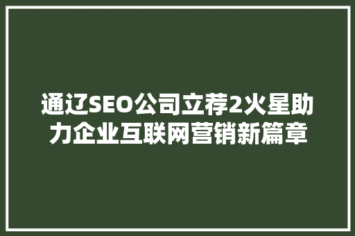 通辽SEO公司立荐2火星助力企业互联网营销新篇章