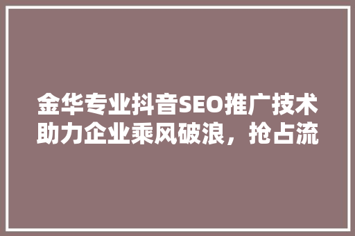 金华专业抖音SEO推广技术助力企业乘风破浪，抢占流量高地