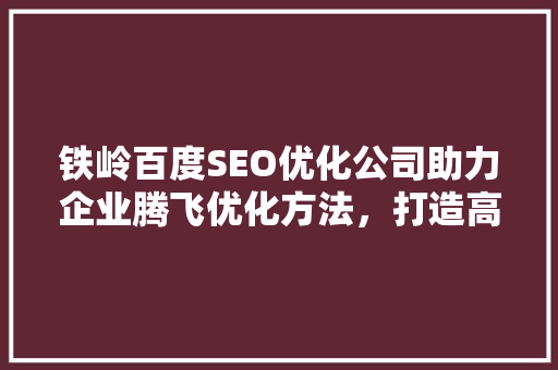 铁岭百度SEO优化公司助力企业腾飞优化方法，打造高效网络营销步骤