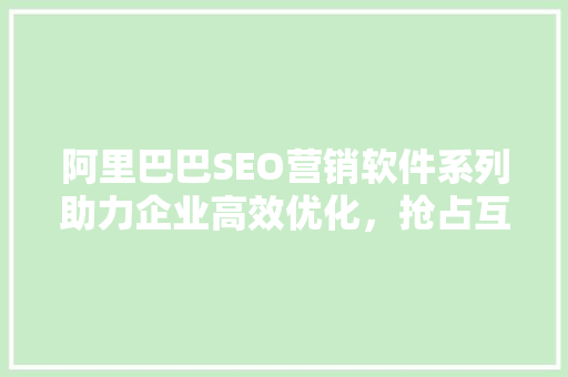 阿里巴巴SEO营销软件系列助力企业高效优化，抢占互联网市场先机