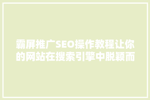 霸屏推广SEO操作教程让你的网站在搜索引擎中脱颖而出